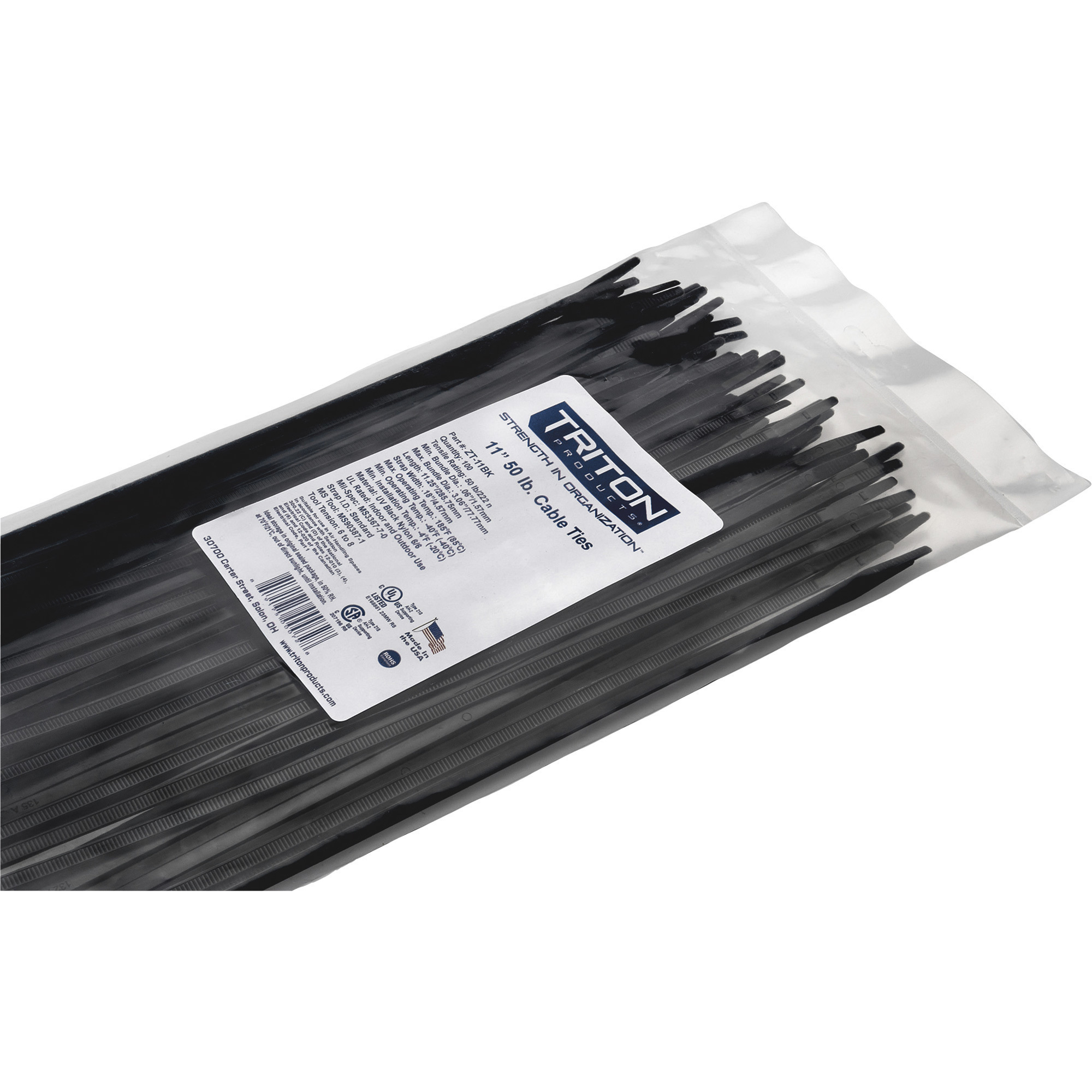 Triton Products 11in. Nylon Zip Ties, 100-Pk., Black, Model# ZT-11BK
